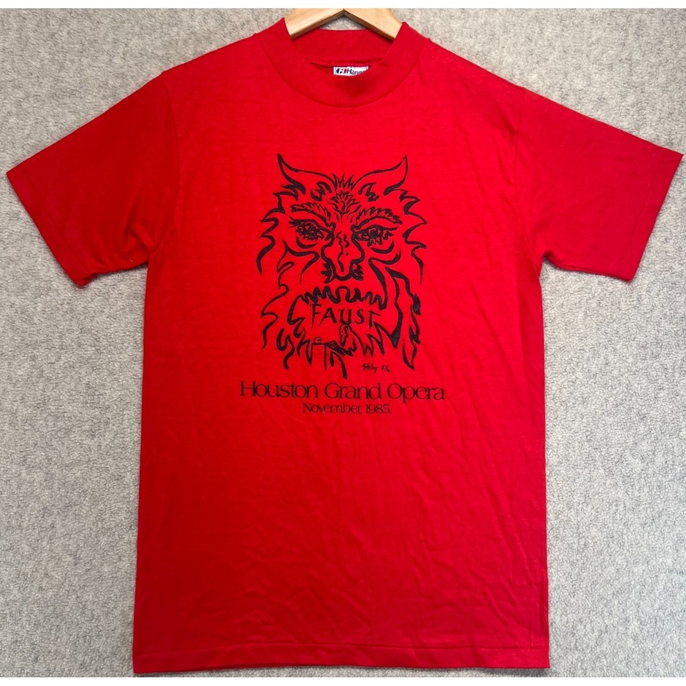 Vintage Hanes Beefy-T Mens Faust Graphic T-Shirt Red Houston Grand Opera 1985 S